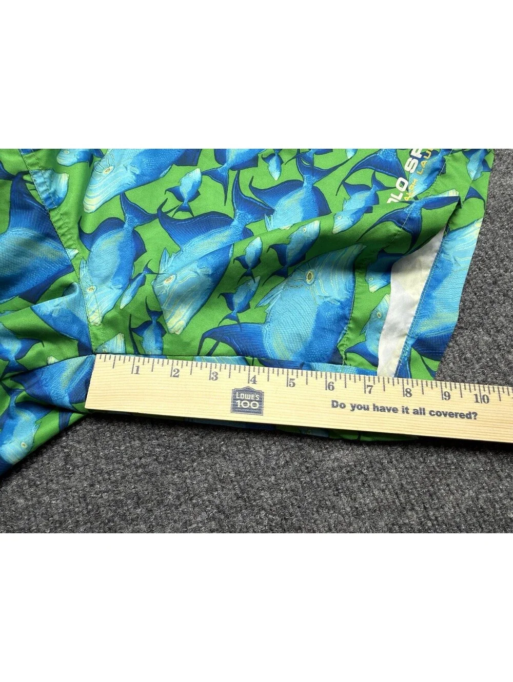 Y2K Polo Sport Ralph Lauren Fish Print Swim Trunks Men’s M Green Blue Resort